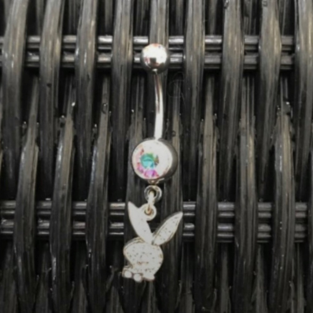 playboy dangly crystal belly button navel ring Multi color stone